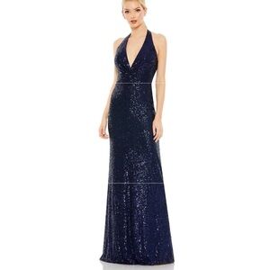 4600-Mac Duggal Navy Backless Sequin Dress